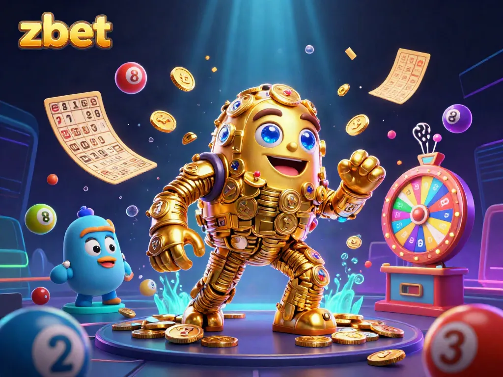 Catching big winnings at ZBET with vibrant gaming elements and a golden golem centerpiece