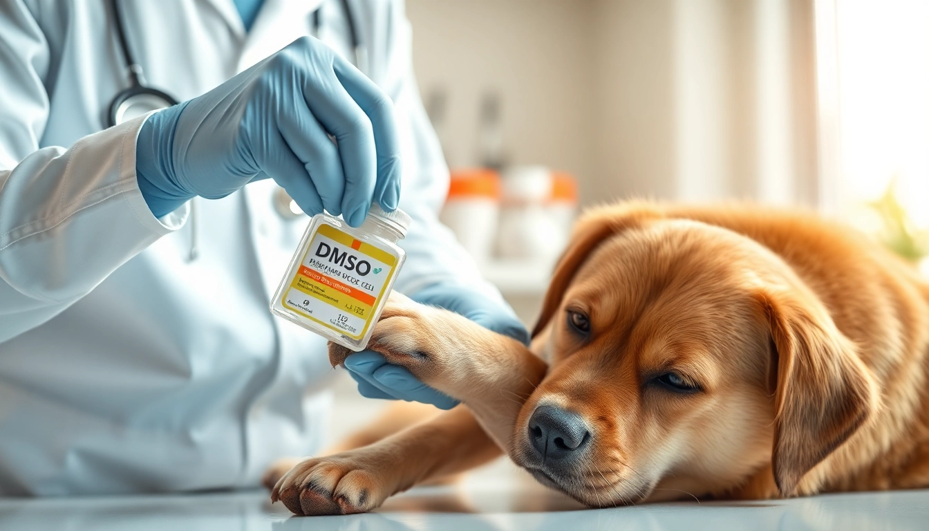 Applying dmso for dogs in a veterinary clinic showcasing care and professionalism.