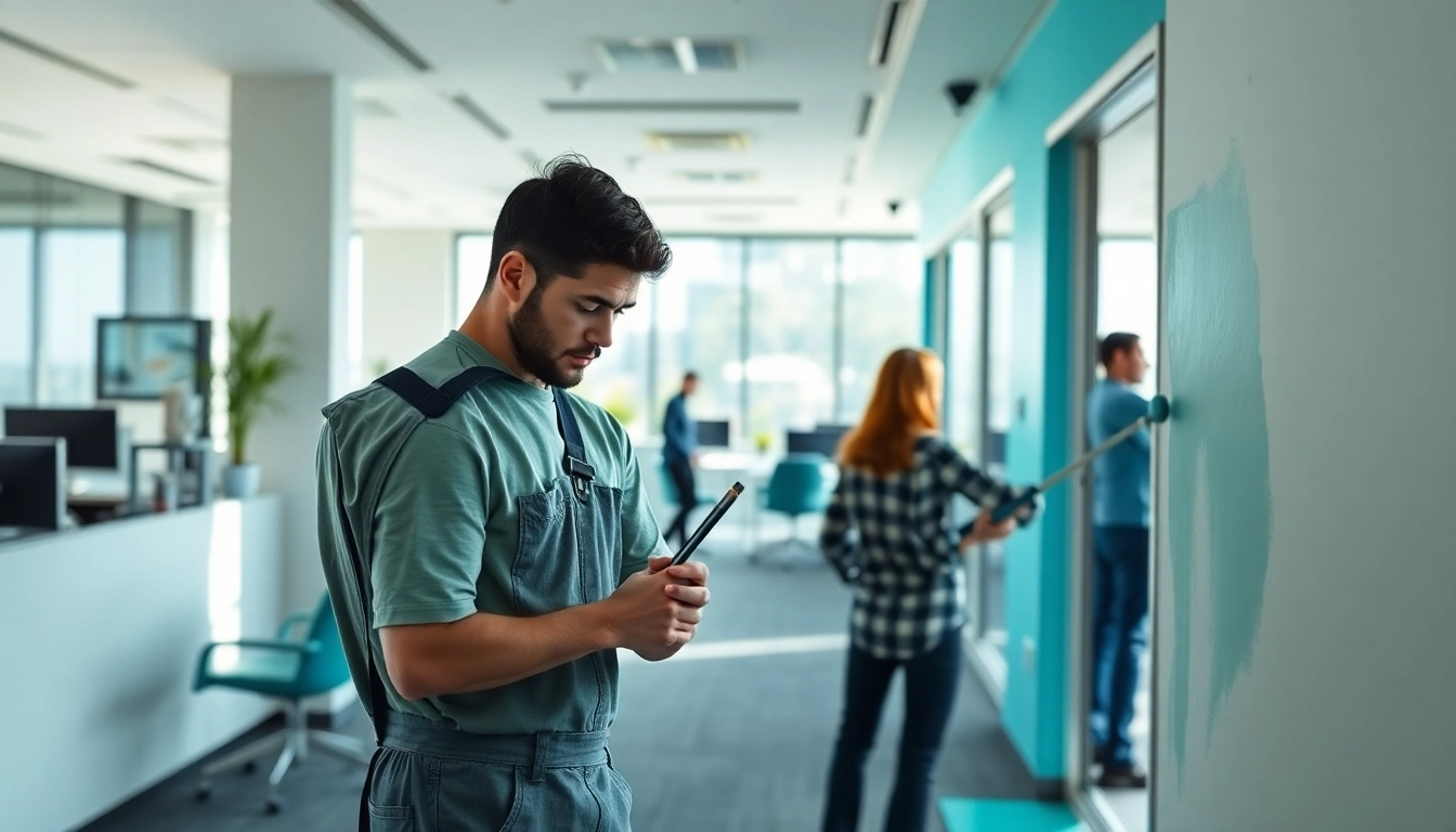 Transforming an office space with commercial painting, featuring vibrant colors and skilled professionals.