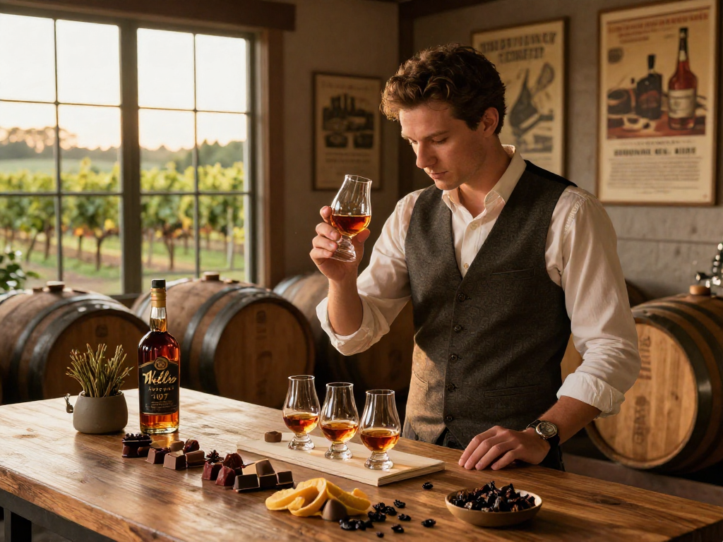 Weller Antique 107 bourbon tasting with gourmet pairings in rustic distillery.
