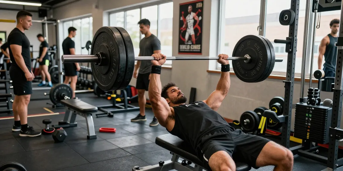 A muscular man lifting weights in a dynamic gym environment, representing the benefits of steroidi online for bodybuilding and strength training.