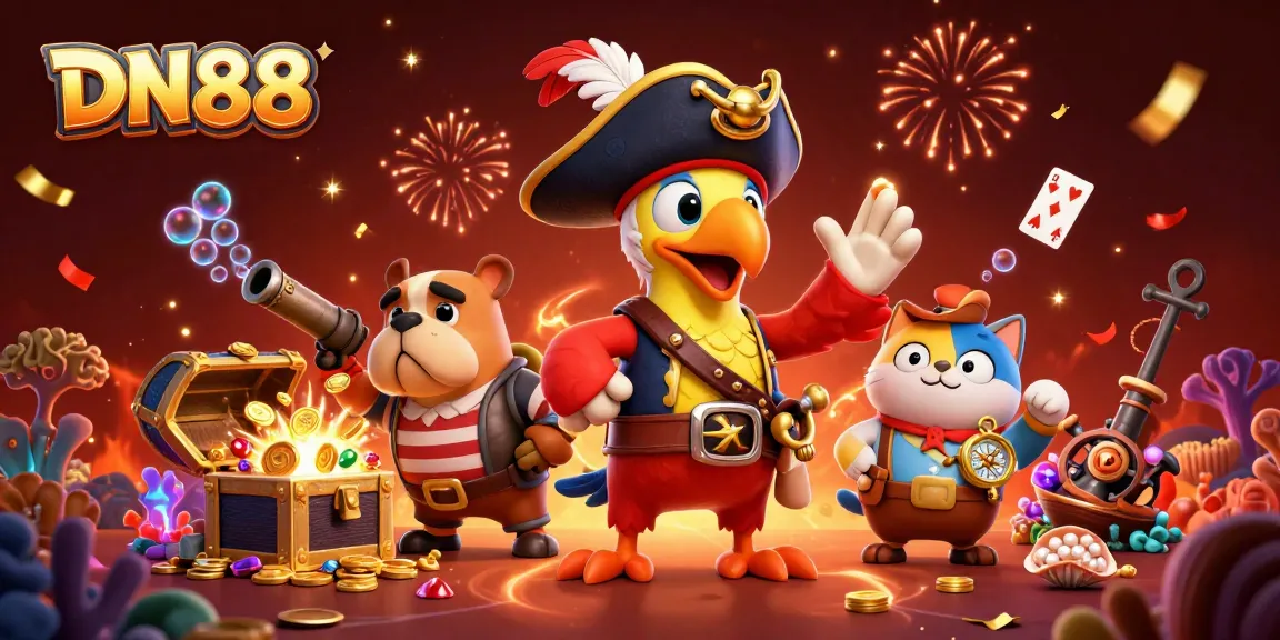Experience thrilling gameplay at DN88 with a vibrant casino-inspired scene featuring characters and treasures.
