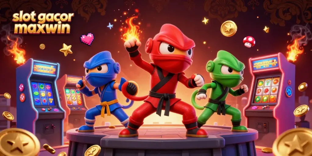 Visualisasi slot gacor maxwin dengan karakter ninja chameleon di kasino, menggandakan peluang menang.