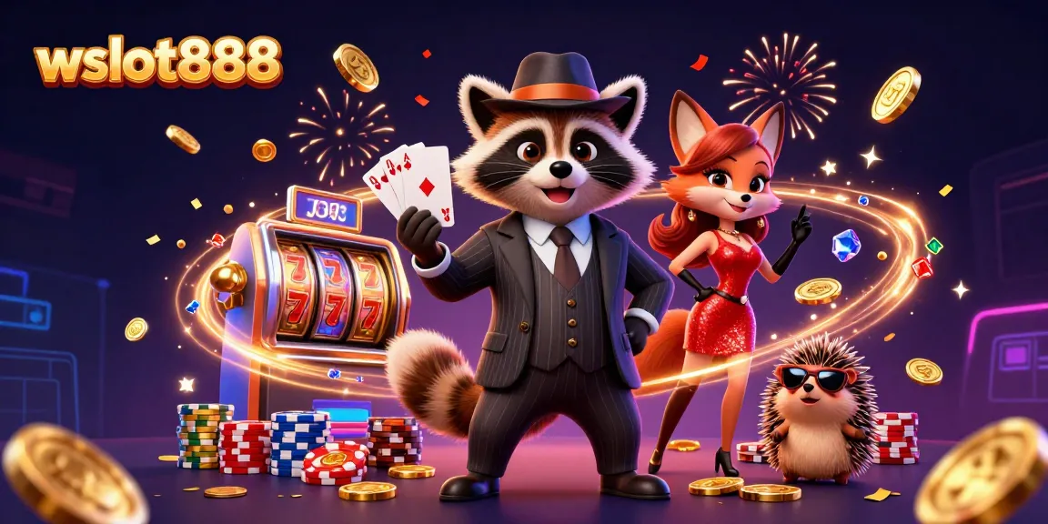 Bermain slot dengan wslot888 yang melibatkan rakun, rubah, dan landak di dunia kasino yang penuh gemerlap.