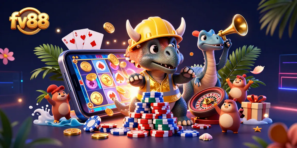 Experience exhilarating gameplay with fv88's vibrant casino scene featuring engaging characters.