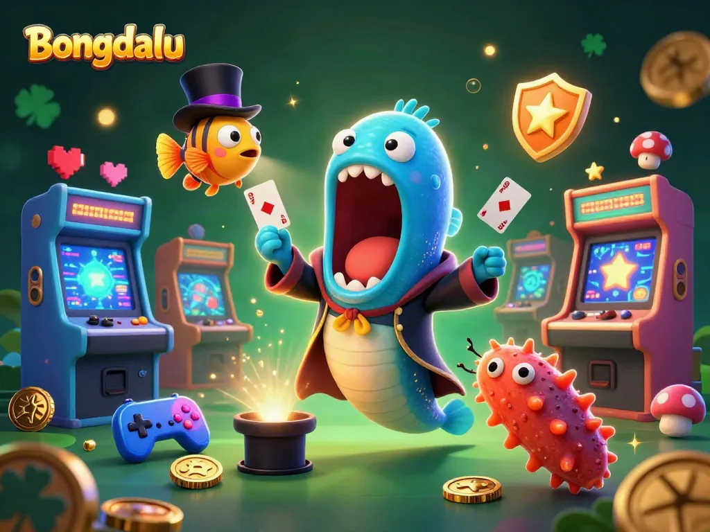 Bongdalu showcases a magical underwater scene with a deep-sea eel performing card tricks among 3D game elements.