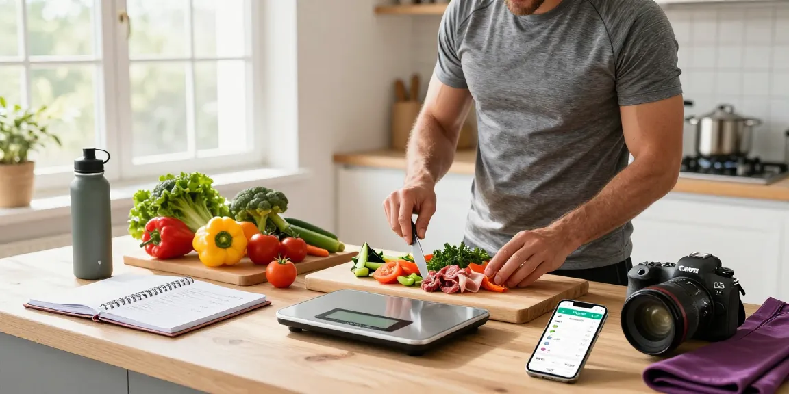A vibrant kitchen scene illustrating the best weight loss app in action with meal prep and Welling AI app.