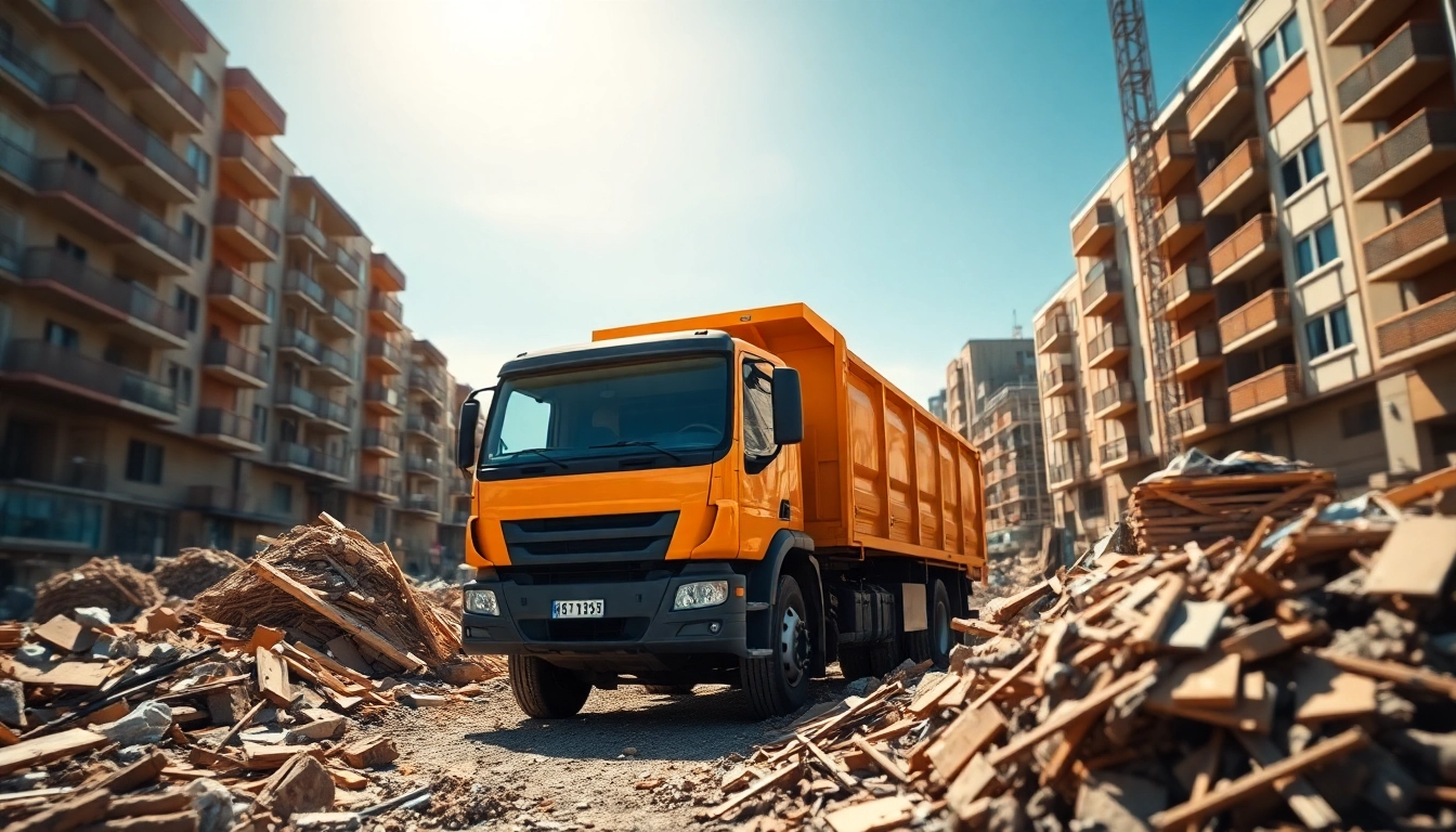 Hauling truck efficiently removing clutter in an urban environment.