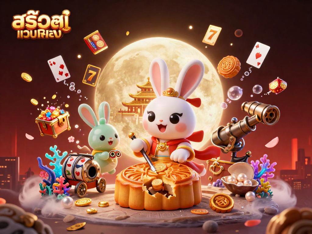 Experience สล็อตเว็บตรง magic as the moon rabbit reveals poker chips in an enchanting lunar casino scene.