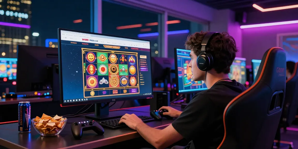 Vibrant we88 PGSLOT gaming scene with player engaged at computer screen.