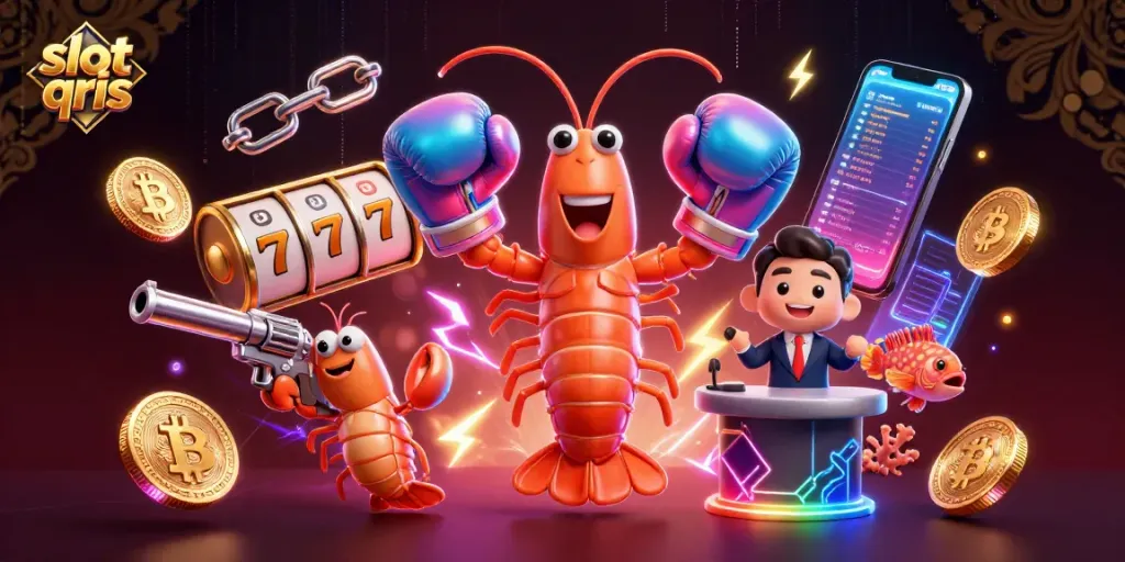 Engage with slot qris in this vibrant 3D scene featuring animated marine characters, jackpot symbols, and crypto elements.