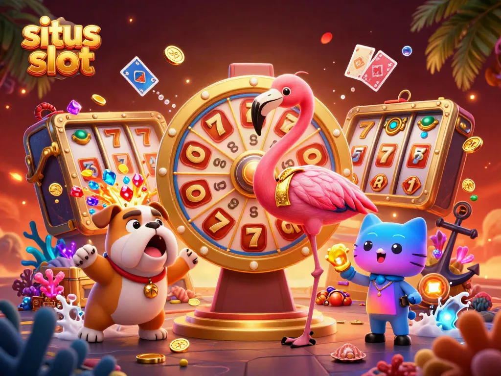 Menangkan hadiah di situs slot dengan flamingo pembawa acara yang memutar roda hadiah.