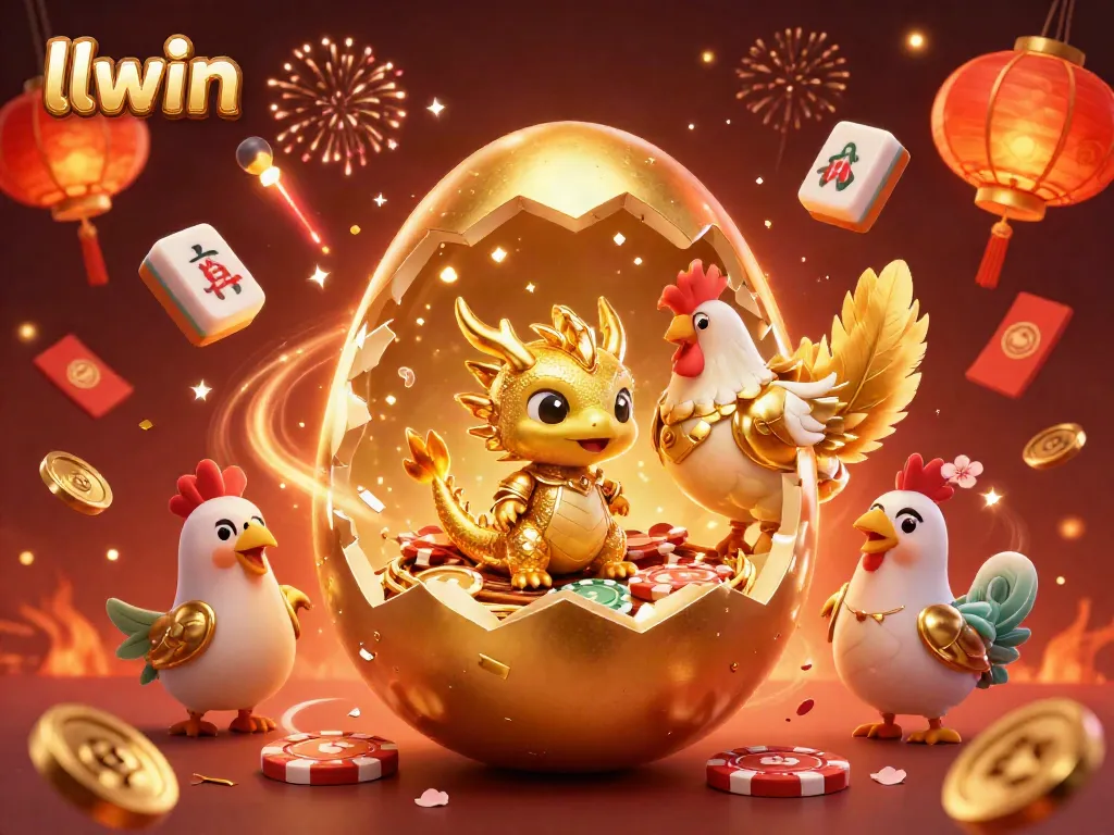 Experience thrilling gameplay at LLWIN with a golden dragon and poker chip nest in a vibrant casino scene.
