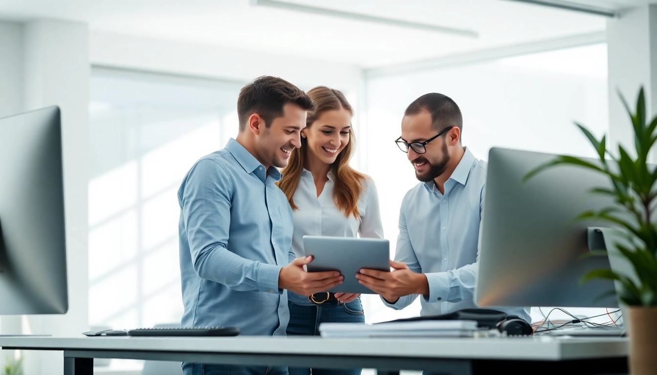 Engaged team at a website design agency Melbourne developing creative ideas in a modern workspace.
