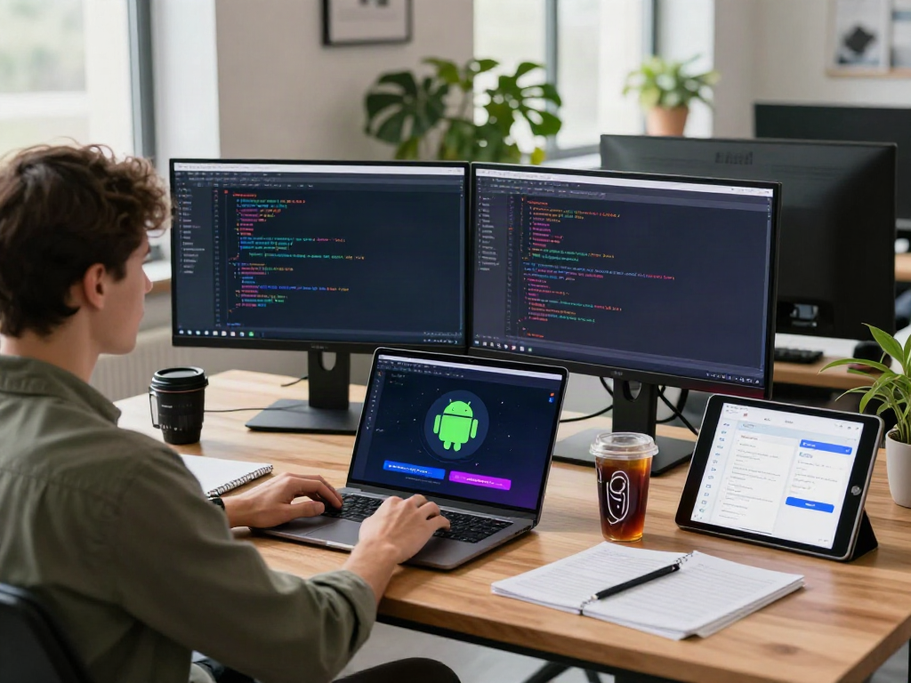 Download Pikashow Apk shown in an engaging tech workspace with a developer's focus on app creation.