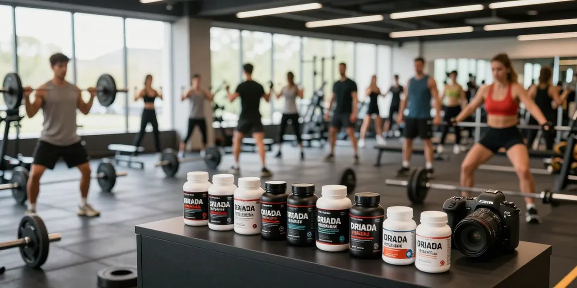 Driada Shop features a vibrant fitness scene showcasing anabolic supplements and positive workout energy.
