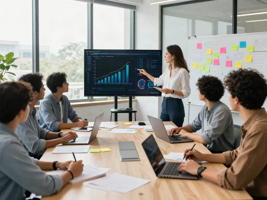 Team collaboration in a modern office showcasing good teamwork and innovation.