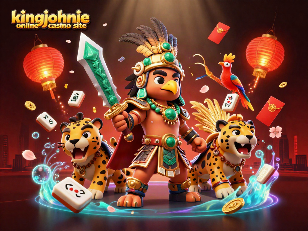 Experience thrilling gameplay at kingjohnnie online casino site with vibrant Aztec-themed characters and casino elements.