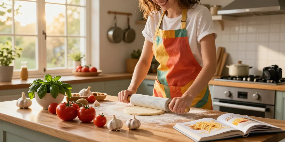 Proses memasak di dapur nyaman, situs epictoto dengan bahan segar dan cahaya alami.