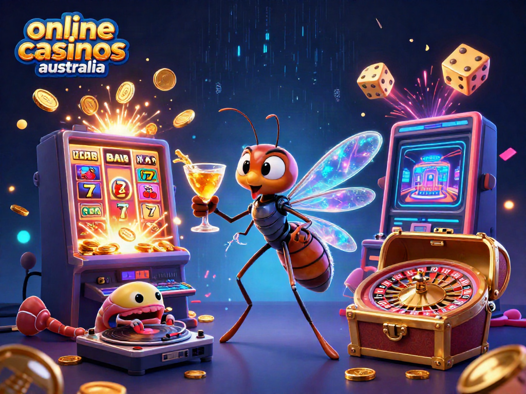 Experience vibrant online casinos Australia with exciting characters and games in a dynamic 3D scene.