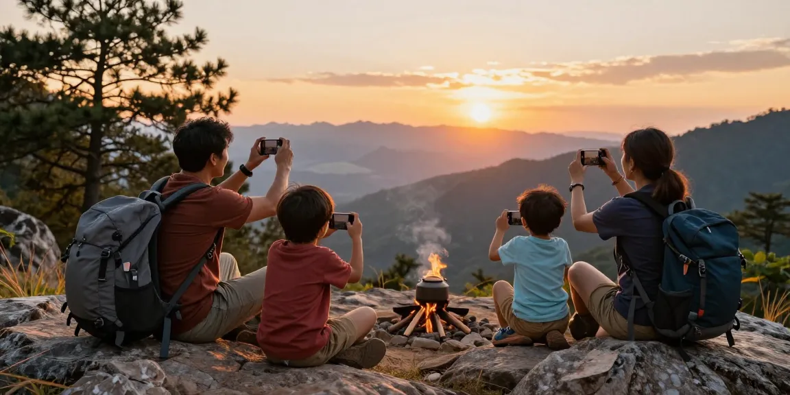 Family enjoying a sunset at a scenic mountain viewpoint, highlighting the mantra88 login for adventure seekers.