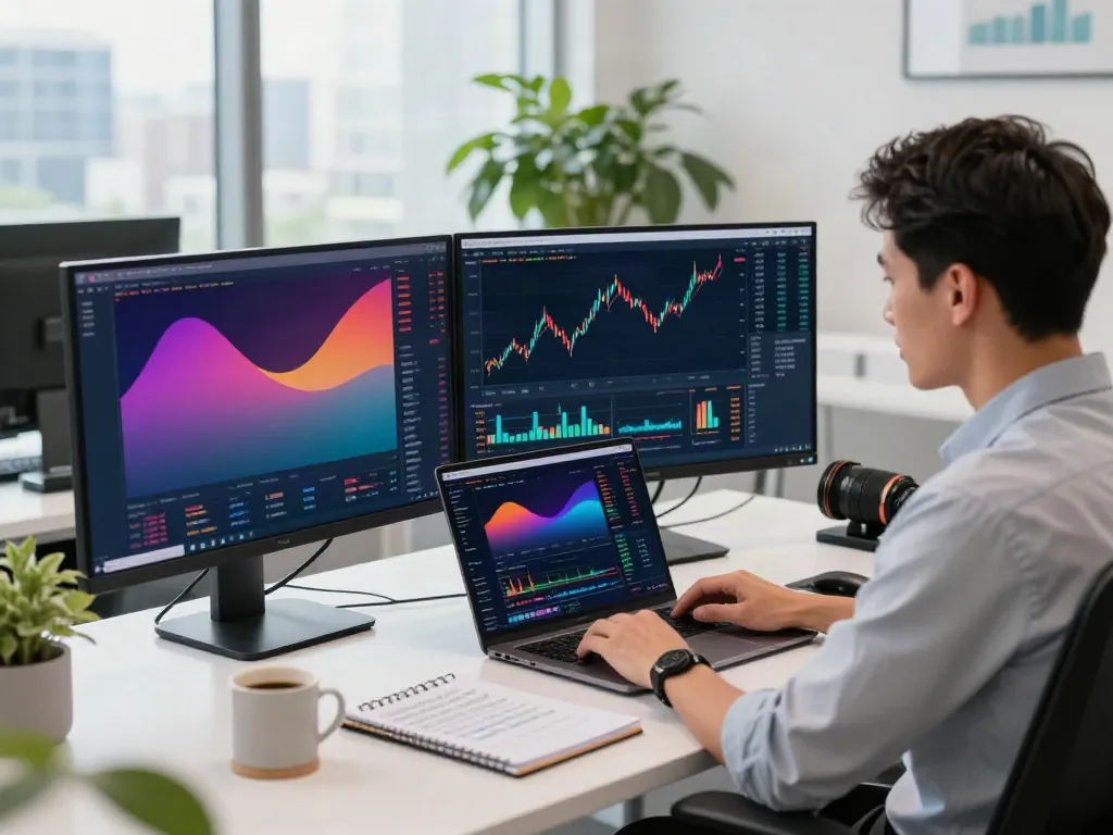 Engaging trading workspace showcasing tradingview官网 with analytical tools and vibrant cityscape.
