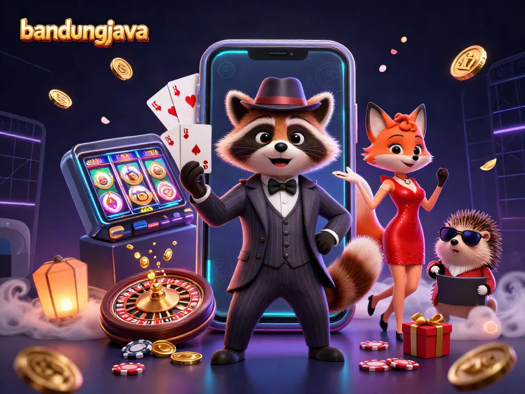 Experience the vibrant gaming world of bandungjava with a raccoon in a suit and a stylish fox.