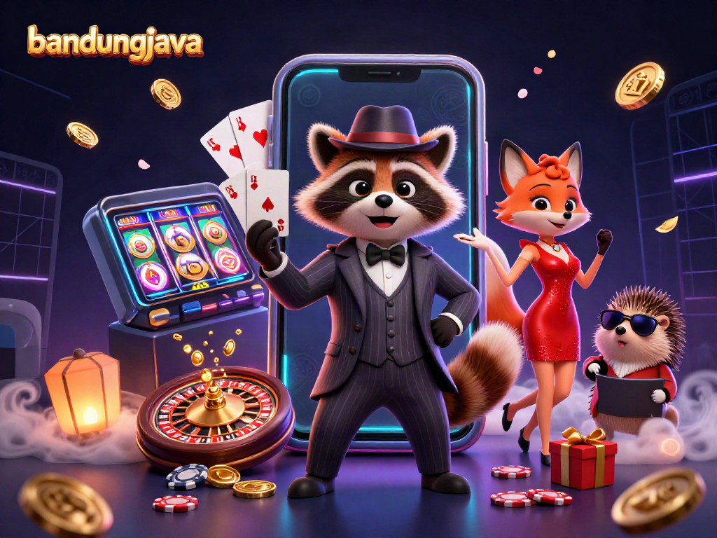 Experience the vibrant gaming world of bandungjava with a raccoon in a suit and a stylish fox.