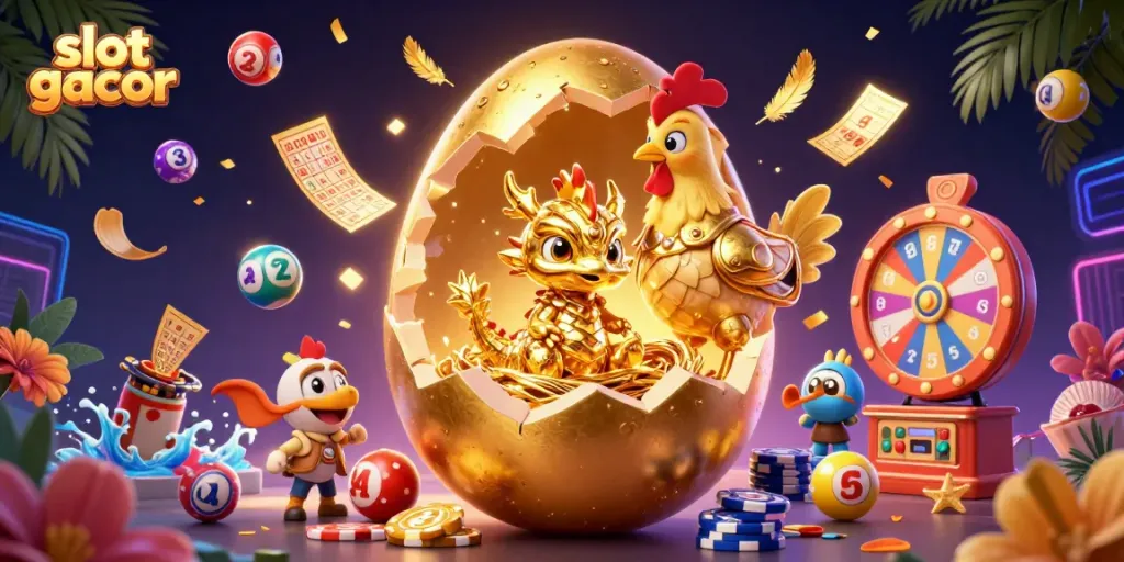 Experience thrilling slot gacor moments with a dazzling golden dragon and vibrant casino elements.