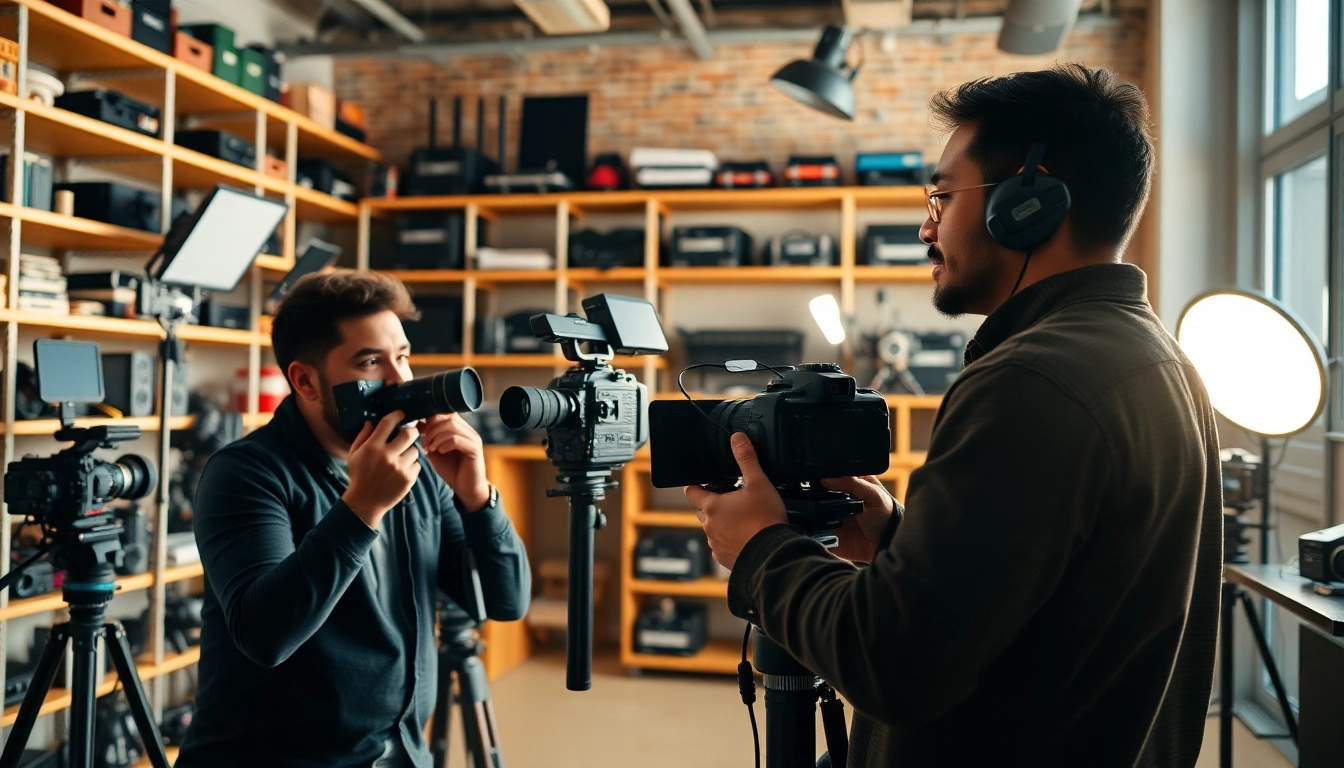 Filmmakers collaborating in a studio, showcasing edmonton production companies' dynamic creativity.