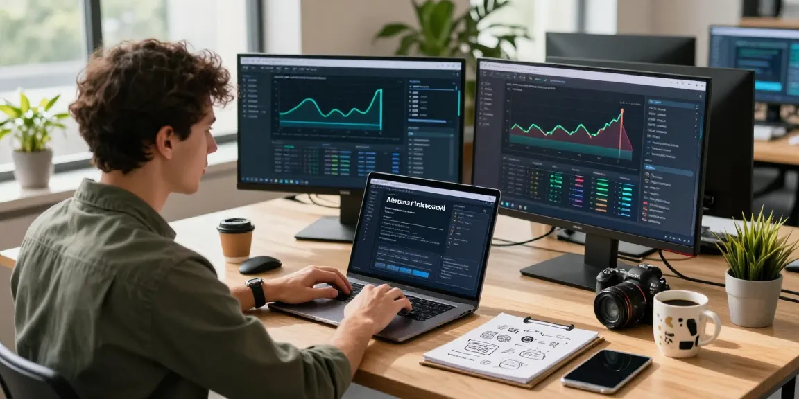 Developer using acrossprotocol interface in modern workspace, showcasing cross-chain analytics and innovative design elements.