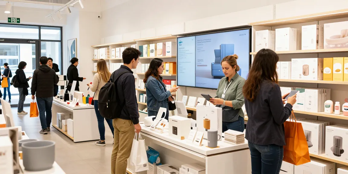 Shoppers exploring innovative home products at ebbfilter.com retail space