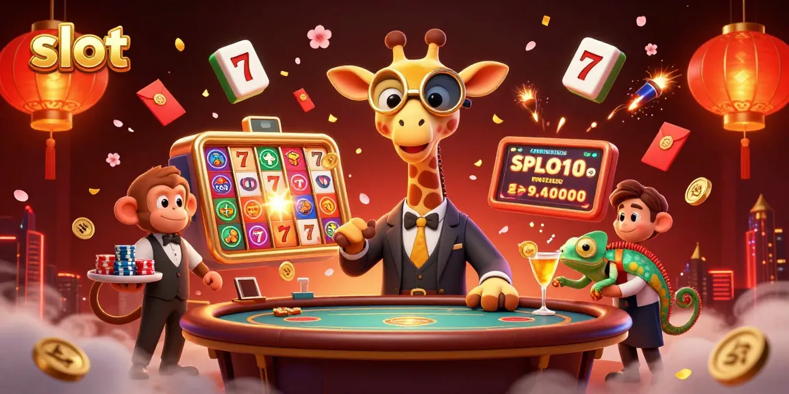 Menggoda pemain dengan slot beruntung di kasino digital yang dipimpin oleh jerapah bergaya.