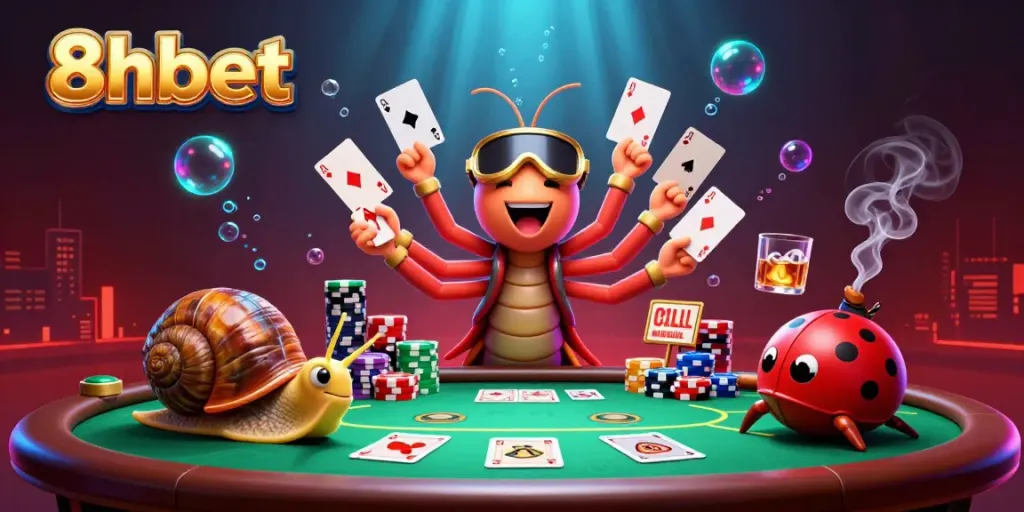 Experience thrilling gameplay at 8xbet with a lively poker scene featuring dynamic characters and vibrant elements.