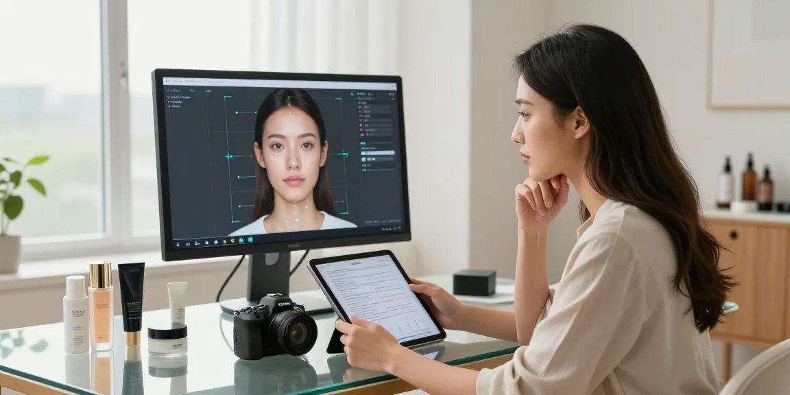 ClinicEvo better than QOVES in a modern beauty analysis studio showcasing advanced facial analysis technology.